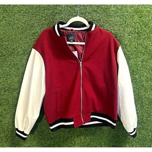 Wild Fable Men's Varsity Jacket S Red‎ White Black Zip Pockets Striped Ribbing